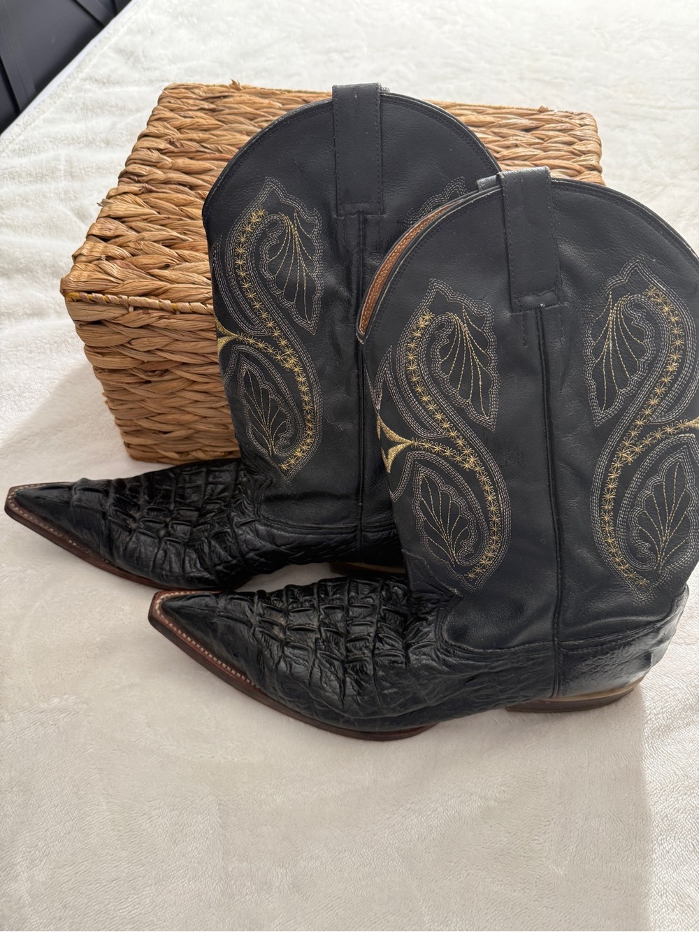 Men's Artillero Black Caiman Print Leather Cowboy Boot Size 27 MEX fit US 9/91/2